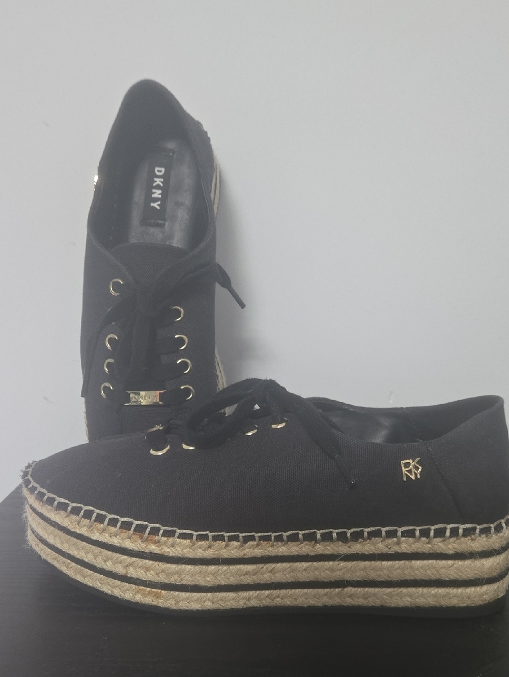 DKNY Black Canvas Platform Espadrille Lace-Up Sneakers